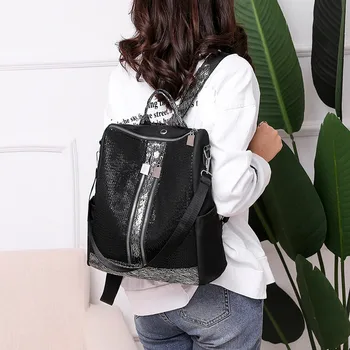 

Backpacks Women's Sequins Wild Backpack For School Teenagers Girls PU Backpack Waterproof Bag Rucksack Knapsack Sac A Dos Femme