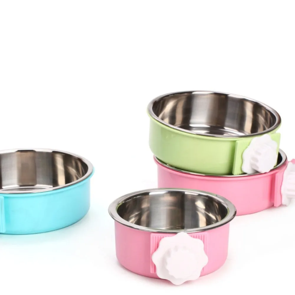 Removable Stainless Steel Pet Bowl Cage Dog Bowl with Bolt Holder Hanging Water Food Feeder Coop 3