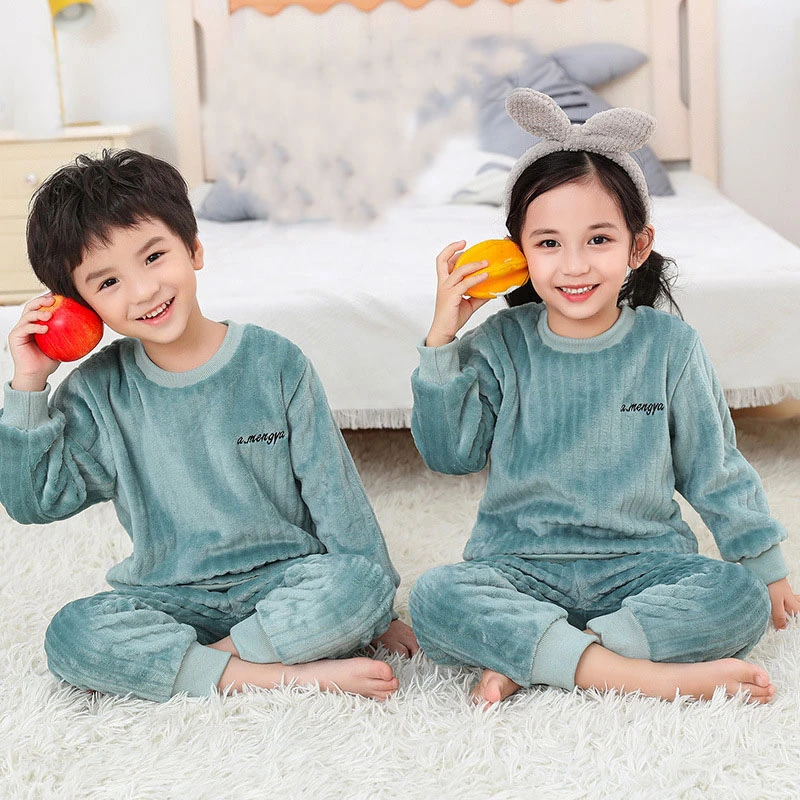 2021 Fashion Pajamas Baby Boy Clothes  For Girls Clothing Coral Fleece Children Home wear Children Fleece Pajamas 3-10 Age best pajama set	