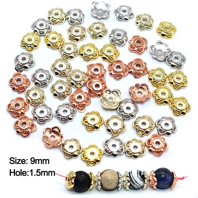 

9mm Silver Plated CCB Bead Caps Gold Color Flower Beads End Caps CCB Caps Hanging Bellcap Charms for Jewelry Findings
