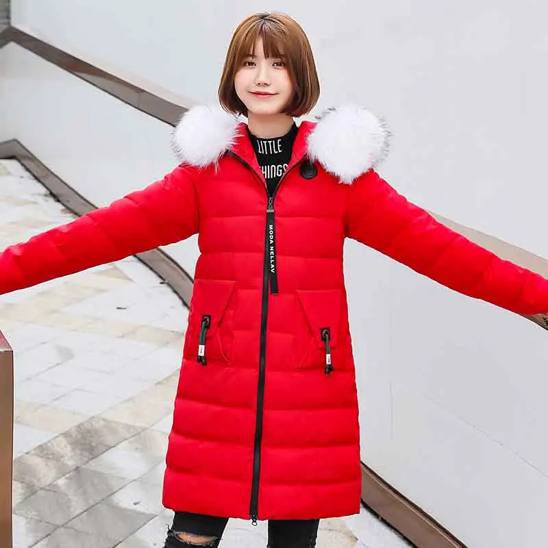 Women Winter Jacket Arrival With Fur collar Hooded Long Coat Cotton Padded Warm Parka plus size 7XL Womens Parkas - Цвет: Красный