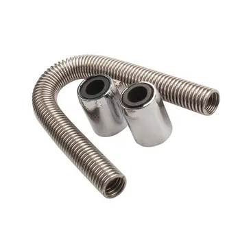 

24in Universal Flexible Chrome Stainless Steel Radiator Hose Kit Clamp Caps Engine Cooling Water Pipe Radiator