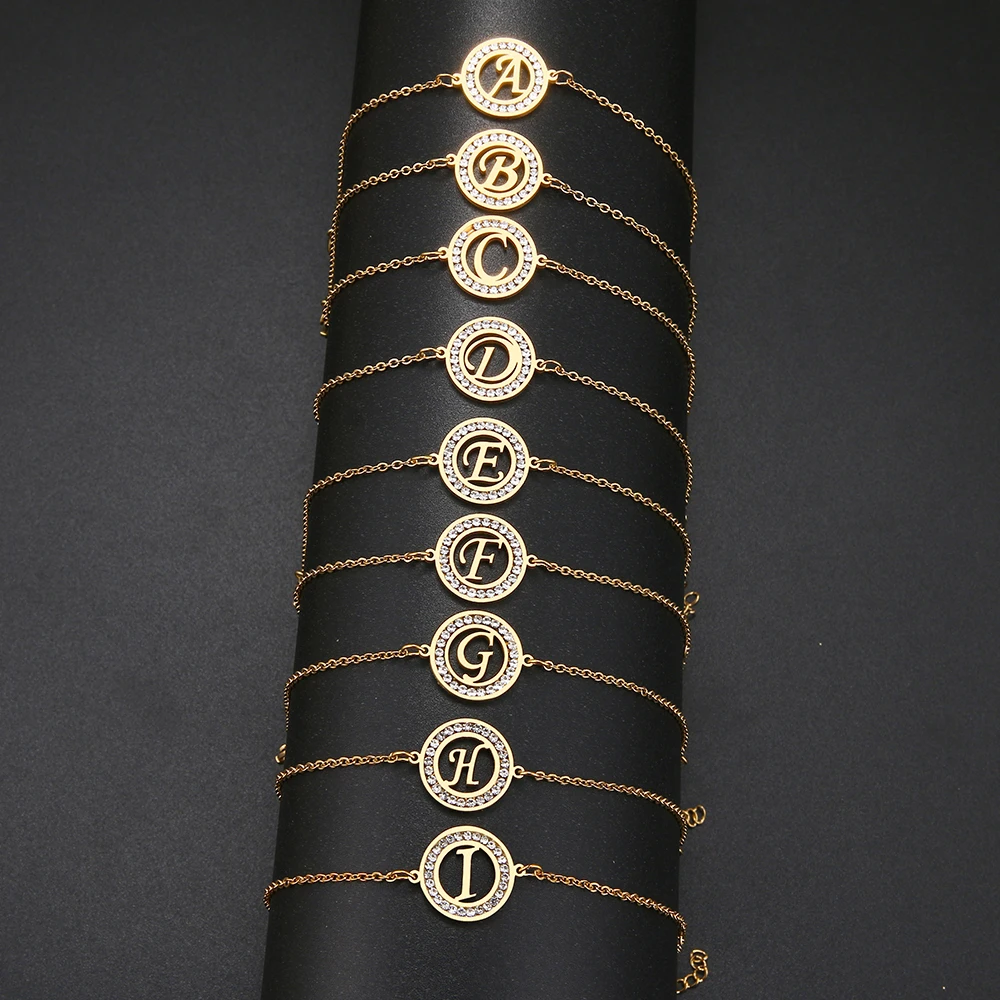 Stainless Steel Bracelets 316L With Letter A-Z Charms For Women CACANA