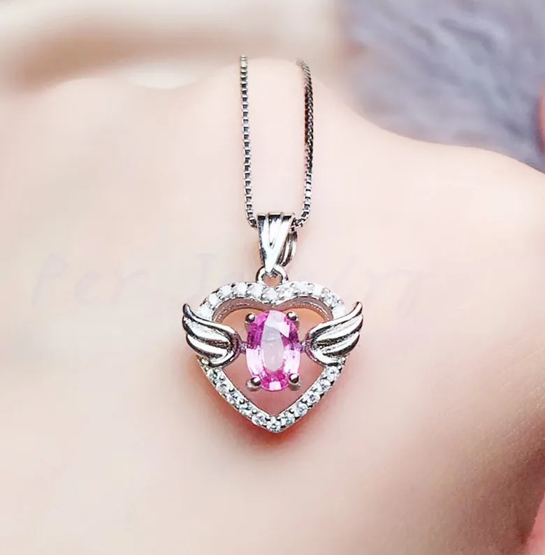 Натуральное Настоящее сапфировое ожерелье кулон 0.6ct драгоценный камень 925 Серебряное сердце, для влюбленных Стиль# R99407