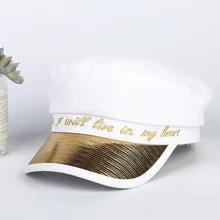 С вышивкой с надписями в стиле милитари Осенняя Матросская шляпа для Для женщин Для мужчин с плоским верхом Женская дорожная Кепка-кадетка Кепка Капитана 01