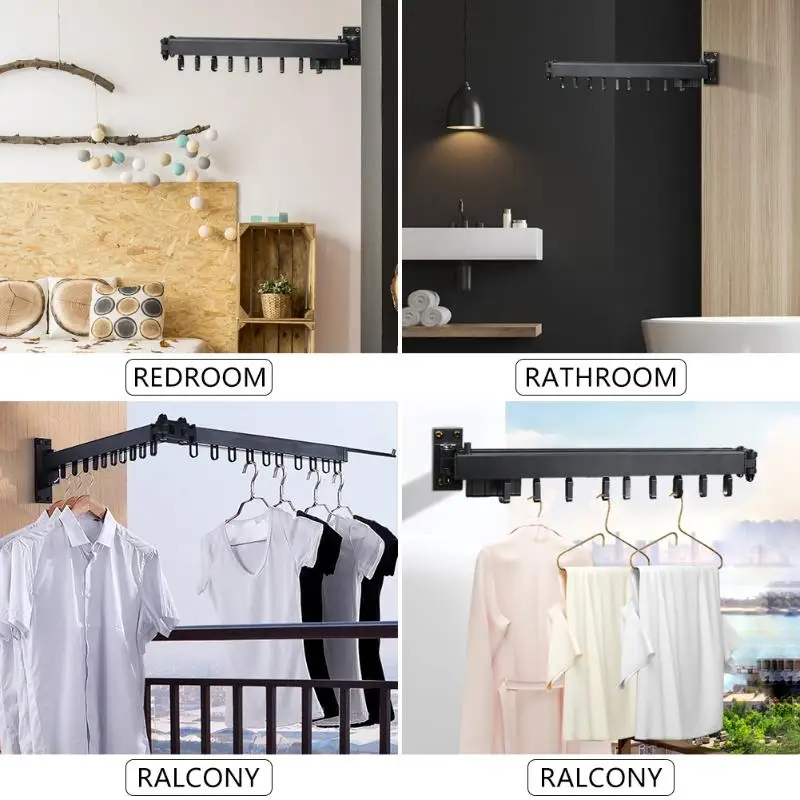 

Retractable Foldable Wall Hanging Clothes Drying Rack Indoor Balcony Telescopic Rotation Bathroom Holder Clothes Hanger