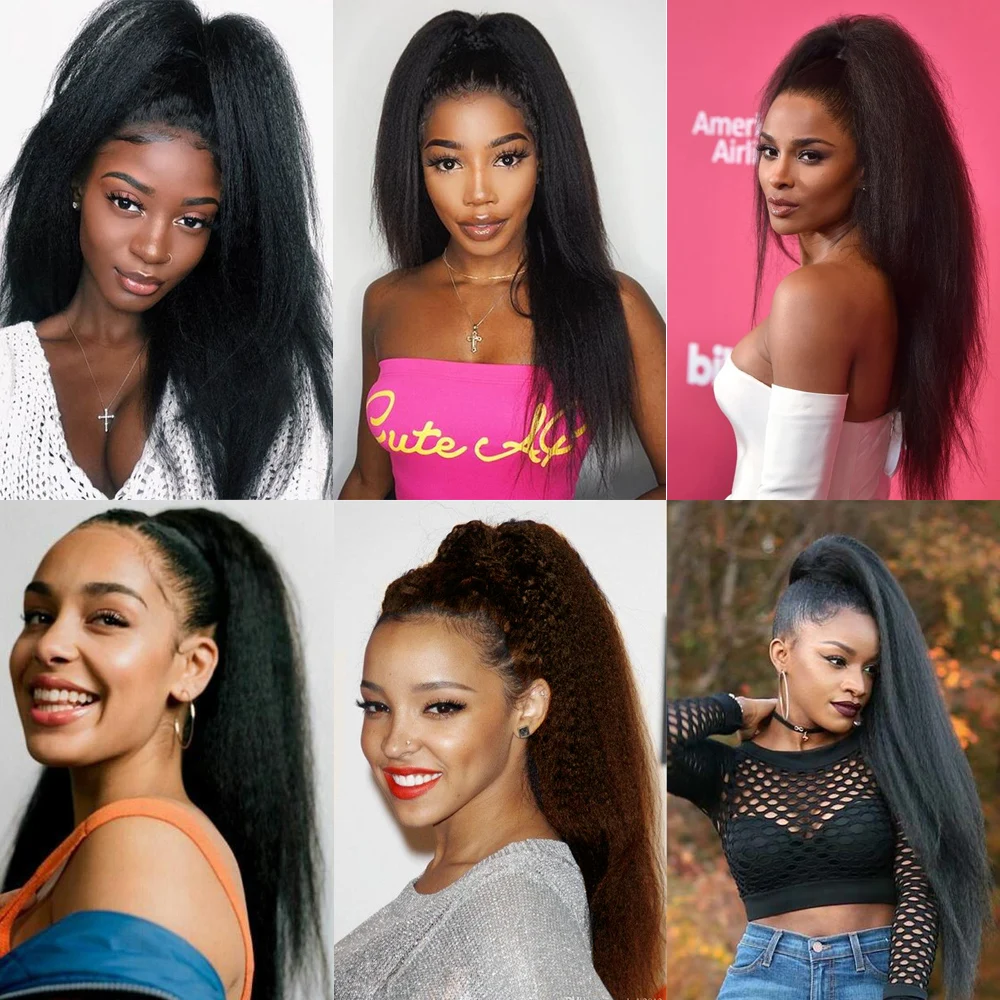 Hair Extensions Ponytail Afro 24in100g Kinky Straight Long Drawstring Natural False