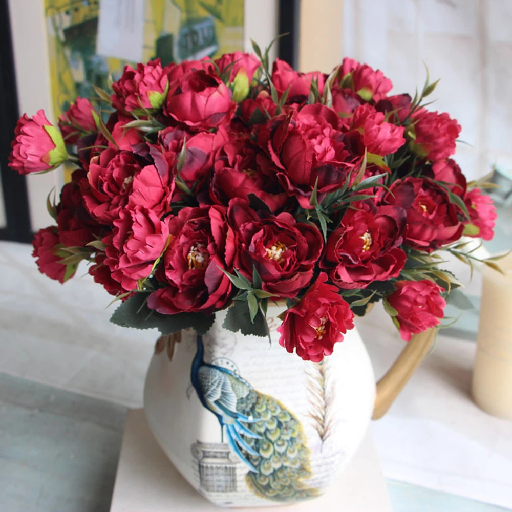 

European Mini Peony Peony Five Color Artificial Flower Fake Flower Silk Flower Artificial Flower Set 1 5 Flowers + 3 Flower Buds