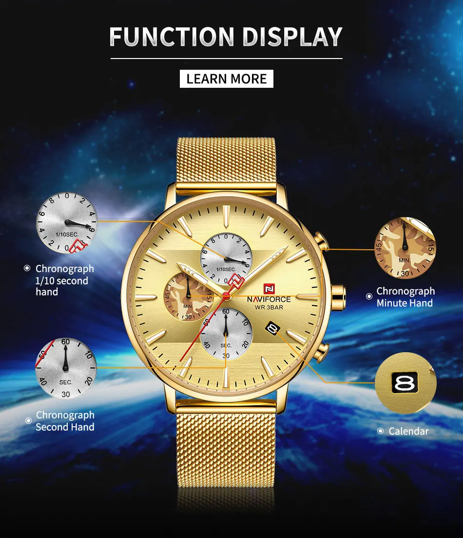 NAVIFORCE мужские модные кварцевые часы люксовый бренд хронограф из нержавеющей стали наручные часы мужские водонепроницаемые аналоговые Мужские часы