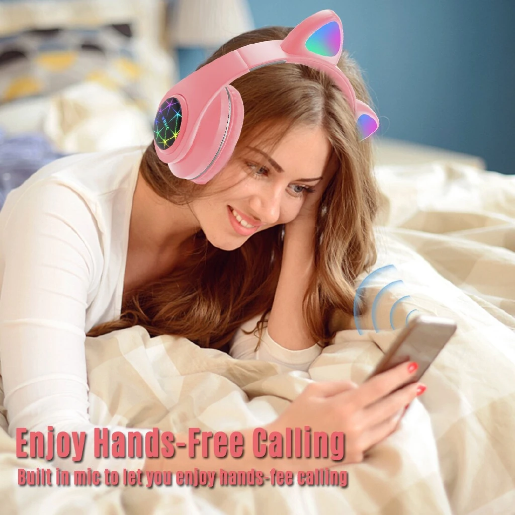 Kids Bluetooth Headphones Glowing Cat Ear Wireless Children Headset With MIC Stereo Music Earphones Support TF Card AUX Play