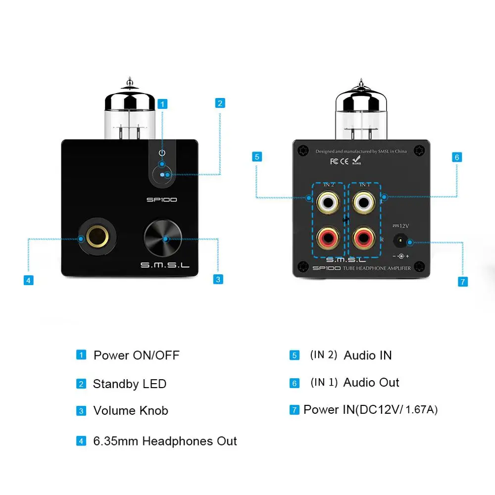 SMSL SP100 трубчатый усилитель для наушников 6N3 мощный Hi End стерео аудио HiFi выходной