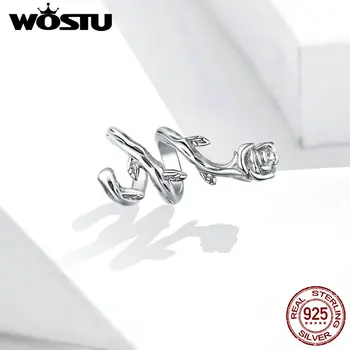 

Wostu 925 Sterling Silver Rose Vines Metal Charm for Original Silver Bracelet Fine Plated platinum Jewelry DIY Bangle BSC310