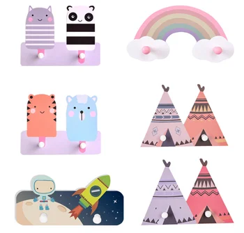 

Office Hook Wall Hook Key Hanger Key Holder Wall Plastic Plate Nordic Ins Wind Assembled Wood Cartoon Coat Hanging at Home 5.27