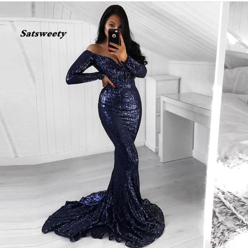 Navy-Blue-Floor-Length-Long-Shiny-Sequin-Party-Dress-Stretch-Full-Lining-Padded-Tight-Dress-Green