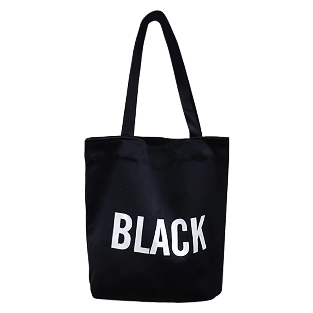 BK Tote Bag Fashion Women Canvas Printing Letter Shoulder Bags Large Capacity Shopping Bag Bolsas Ecologicas Reutilizables - Цвет: BK
