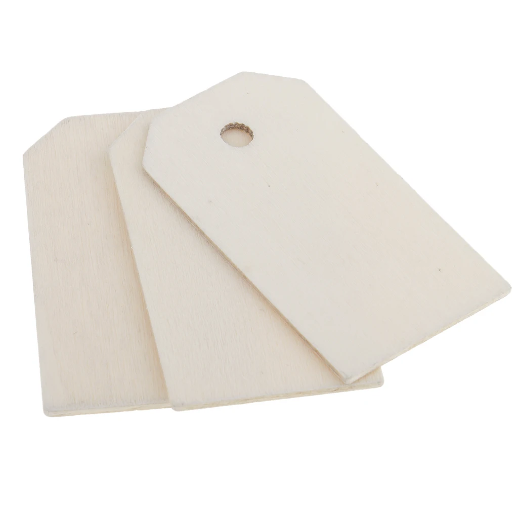 Pack of 50x Wood Gift Tags Blank Wooden Hanging Label For Wedding Party Craft White