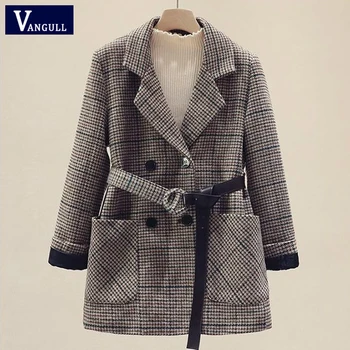 

Vangull new Chic glaid Women Casual Blazer Jacket Office Lady Pockets Work Suit Coat Thick Ladies Business Blazers with belt