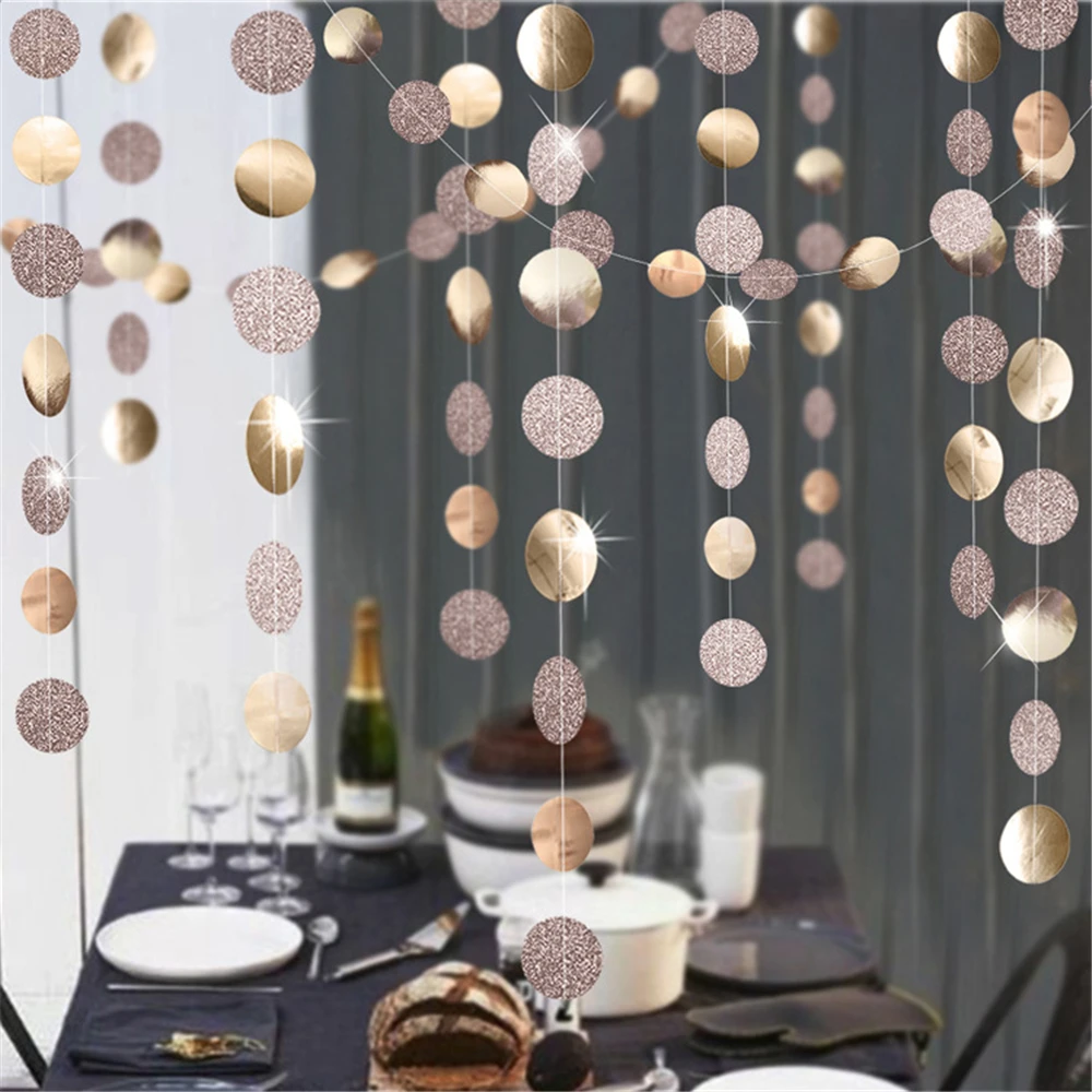 

1PC 4m Curtain Stars Round Mirror Wedding Birthday Party Decor Glitter Powder Banner Hanging Flag Paper Garland Bedroom Decor