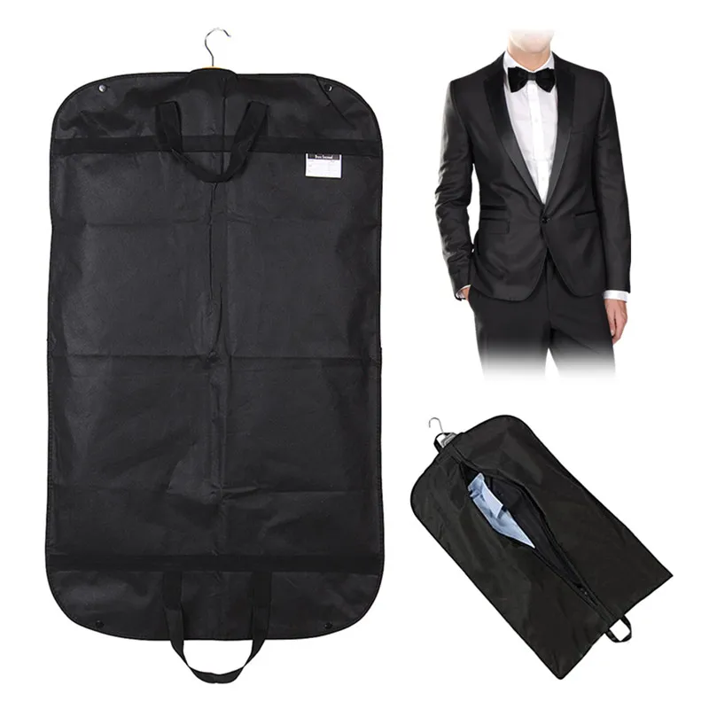 Men Black Dustproof Hanger Coat Clothes Garment Suit Cover Storage Bag Suit Cover Bag For Clothes With Zipper 1Pcs