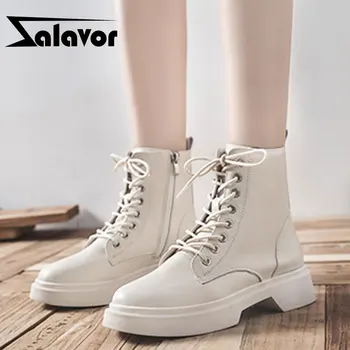 

ZALAVOR 2021 New Women Shoes Ankle Boots Round Toe Zipper Cross Strap Solid Color Shoes Outdoor Fashion Footwear Size 35-40