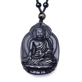 

Men Necklace Pendant Ice Black Obsidian Pharmacist Buddha Guanyin Dairurui Pendant Gift for Women Fine Jade Jewelry