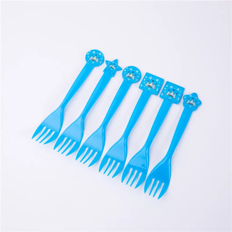 Fork(6pcs) Вечеринка для мальчика день рождение синий принц корона вечерние украшения Дети одноразовые посуда бумажные тарелки чашки соломинки мальчик ребенок душ Декор - Цвет: Fork(6pcs)