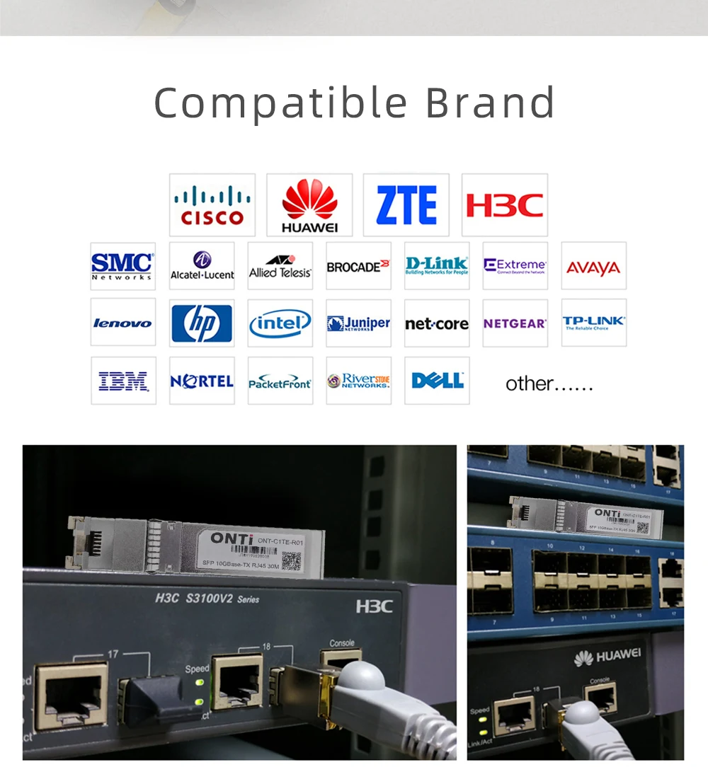 ONTi 10G RJ45 медный SFP модуль 10GBase-Tx Ethernet Gpon Olt Волоконно-Оптический FTTH совместимый с Cisco/Mikrotik коммутатор 30 м