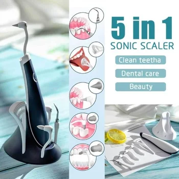 

5 In 1 Electric Sonic scaler tooth cleaner High Frequency Vibration Stain Plaque Remover Dental Cleaning Whitening Scaler