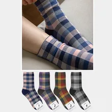 Корейские цветные клетчатые женские носки harajuku, модные повседневные забавные теплые хлопковые уличные носки на осень и зиму
