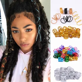 

10 Pcs/Pack Silver Gold Black Hair Braid Dread Dreadlock Beads Cuffs Clips Scaling Metal Spring Tube Ring for Hair Accessories