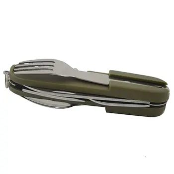 

Multi-Function Camping Picnic Cutler Tableware Stainless Steel Fork Knife Spoon Bottle Opener Folding Utensil Tool Kit