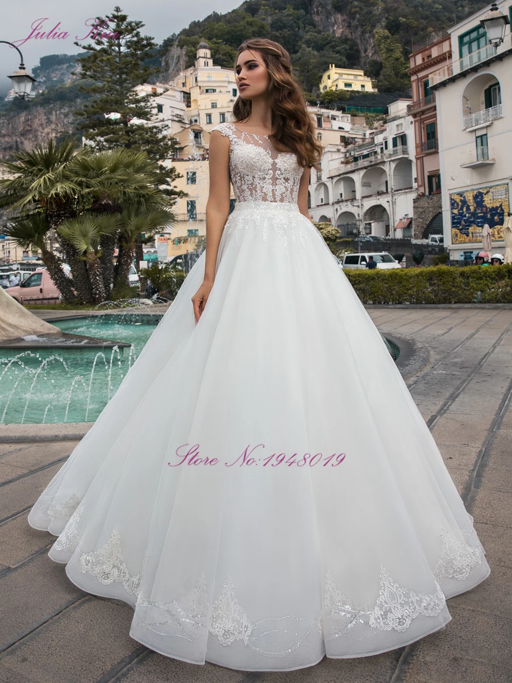 Julia Kui роскошное ТРАПЕЦИЕВИДНОЕ свадебное платье принцессы Свадебное платье с блестками и кристаллами со шлейфом
