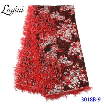 

African Brocade Lace Fabric with Feather Latest 2020 Jacquard Fabrics Lace French Tulle Mesh Lace Fabric for Wedding L3018B