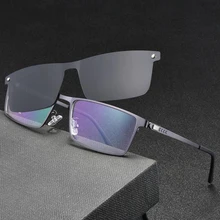 Мужские деловые очки с оправой, с пружинными ножками, поляризационные солнцезащитные очки с клипсами для близорукости, металлические очки с магнитным зажимом SC001