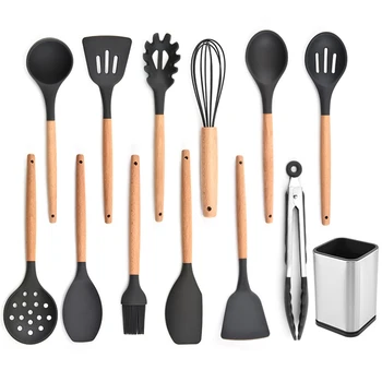 

Silicone Kitchenware Set Nonstick Cooking Shovel Spoon Wooden Handle Cooking Tool Spatula Kitchen Gadgets Utensil Set Ho