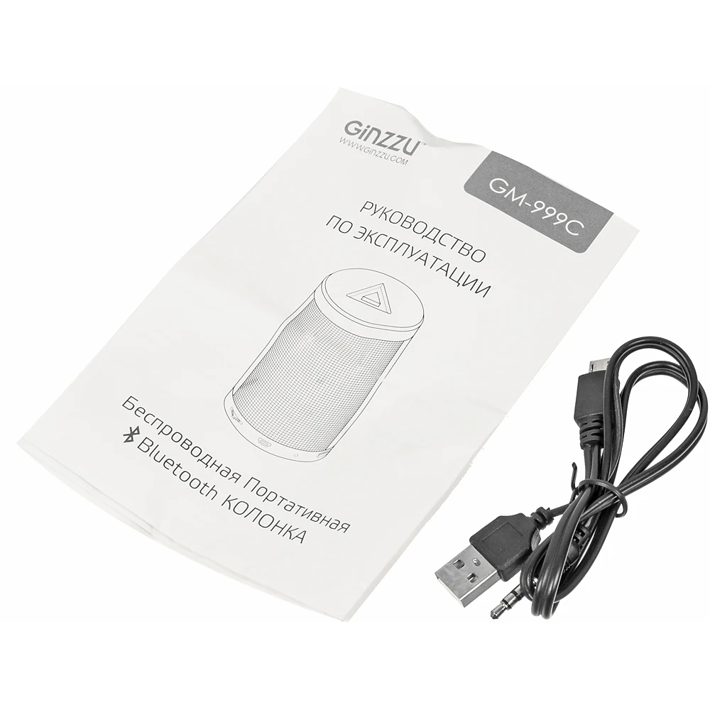 Колонка порт. Ginzzu GM-999C черный 3W 2.0 BT/3.5Jack/USB 2200mAh