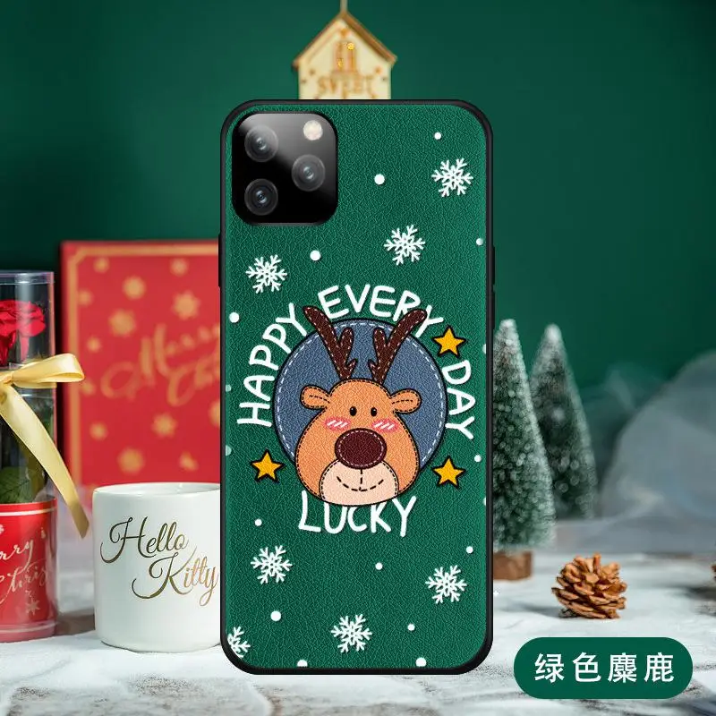 Подходит для iPhone11XsProMax чехол для телефона с рождественским рисунком Кожаный iPhone7 8 plus мультфильм - Цвет: Красный