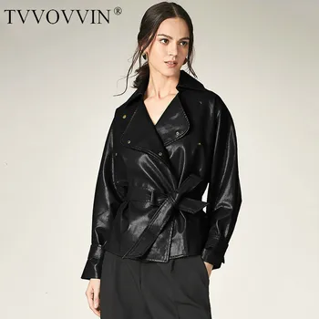 

TVVOVVIN Fashion Moto Style Turn Down Collar Full Sleeve With Belt Women Slim High Waist Solid Jacket Autumn Winter New L769