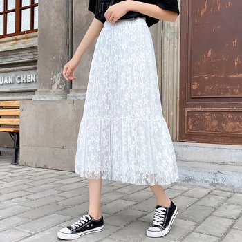 

Positive And Negative Double Purpose 2020 Spring New Style Joint Lace Skirt High-waisted A- line Skirt Fairy Skirt Long Skirts