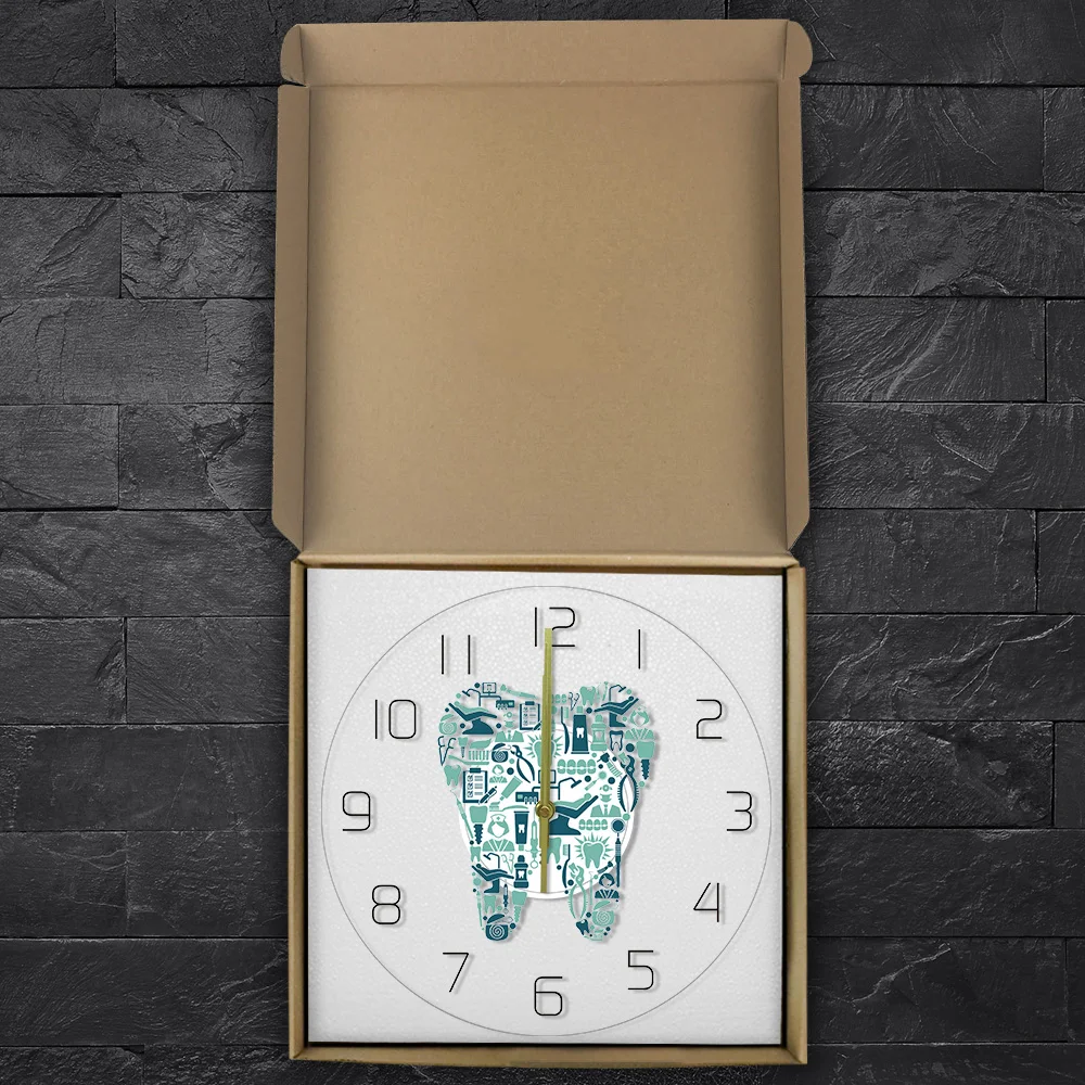 Dentistry Tooth Wall Clock Dental Care Symbols Acrylic Hanging Clock Quiet Movement Wall Watch Dental Department Decor Wall Sign 6