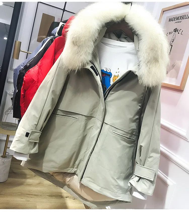 TopFurMall) Европейский Для женщин мужские парки пуховое пальто куртки Толстовка с мехом енота, зимние женские плащ-накидка; Верхняя одежда; пальто LF9170