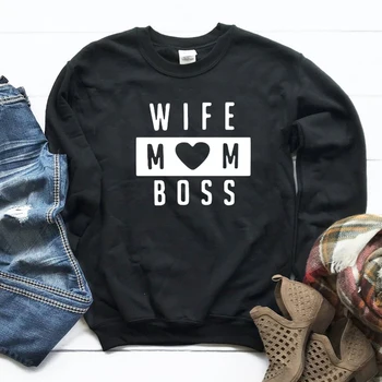 

Wife Mom Boss Sweatshirt Women Fashion Aesthetic Love Gift Pullover Streetwear Feminist Strong Jumpers Girl Outwear Dropshipping