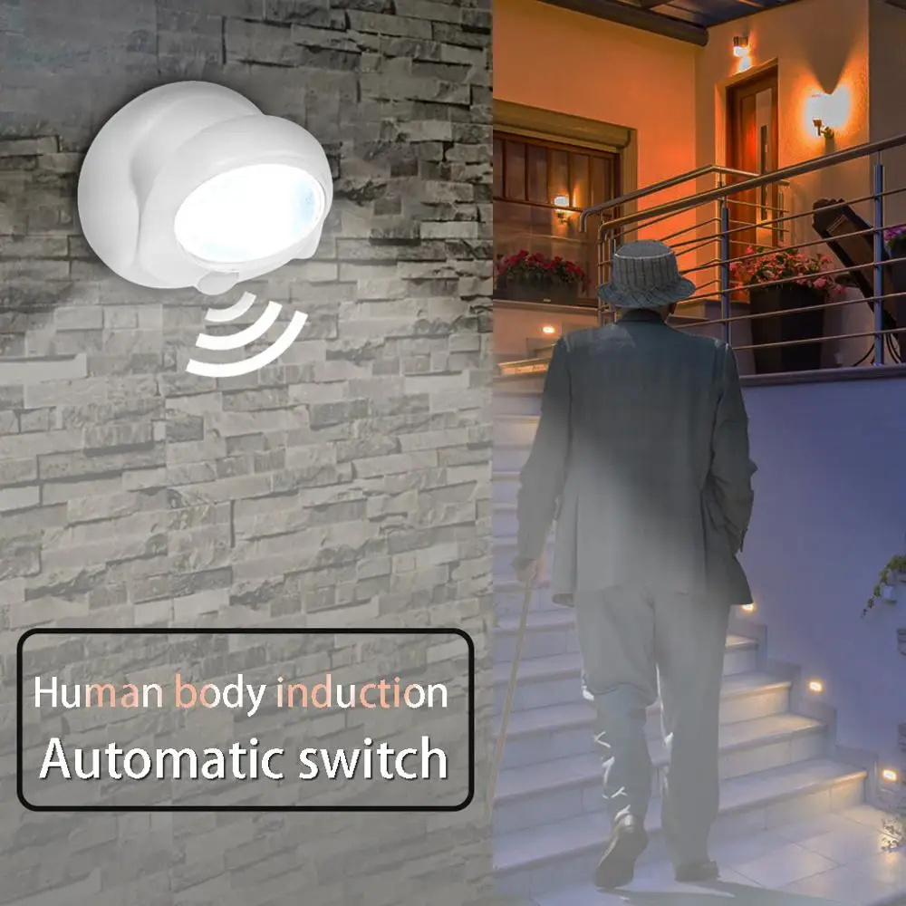 

5W LED use AA battery rotates 360 wall mounting automatic motion sensor activated cabinet lights lanterns indoor and outdoor