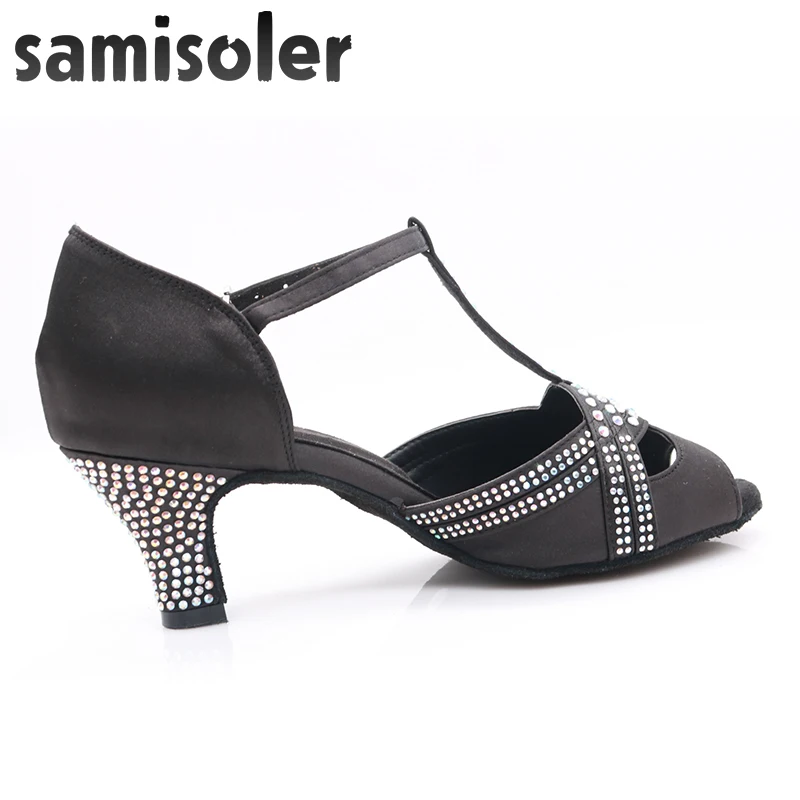 Женская обувь для латиноамериканских танцев; zapatos de BAILE latino mujer; блестящая черная атласная Женская обувь для сальсы; вечерние туфли для бальных танцев