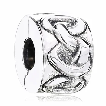 

New 925 Sterling Silver Bead Charm Vintage Love Knotted Hearts Clip Stopper Beads Fit Bracelet Bangle Diy Jewelry
