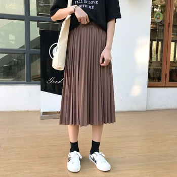 

High Waist Skirt Women's Spring and Autumn 2020 New Retro Loose Student Mid-Long Model a Pleated Skirt Long