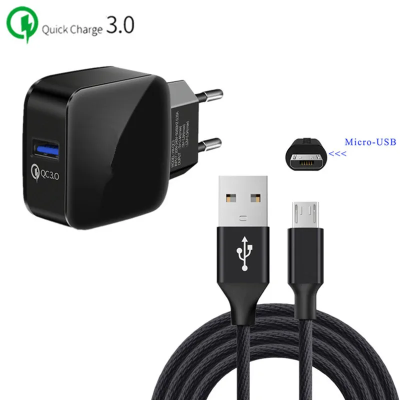 EU QC 3 0 быстрое USB зарядное устройство 1 м нейлоновое микро usb провод для HTC One E9 M7 M8