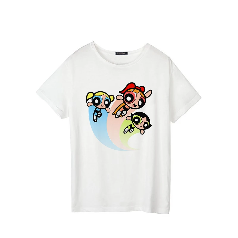 Powerpuff/Летняя футболка для девочек новые модные футболки с короткими рукавами