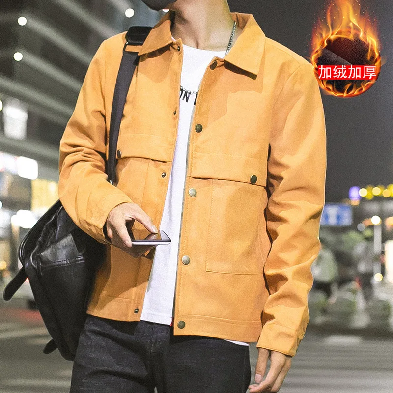 

2019 Autumn & Winter New Style Korean-style Popular Brand Casual Jacket Men's plus Velvet Jacket Men's Hong Kong Style Cardigan