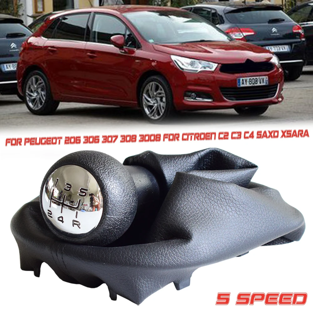 

Car Styling MT 5-Speed Gear Shift Lever Knob HeadBall With Dust-Proof Cover For Peugeot 206 306 307 308 3008 For Citroen C2 C4